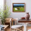 picture of sheep hanging on the wall of a rustic living room. Cottage in the coutryside